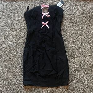 Motel Rocks Black Mini Dress with Pink bows